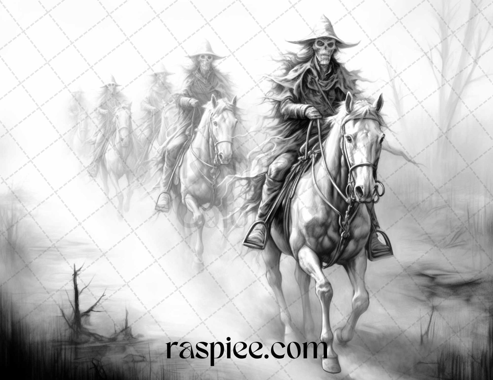 40 Halloween Landscapes Grayscale Coloring Pages Printable for Adults, PDF File Instant Download