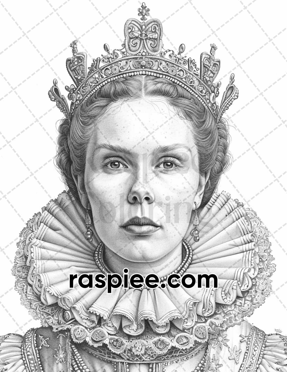 100 Elizabethan British Royal Portraits Grayscale Adult Coloring Pages, Printable PDF Instant Download