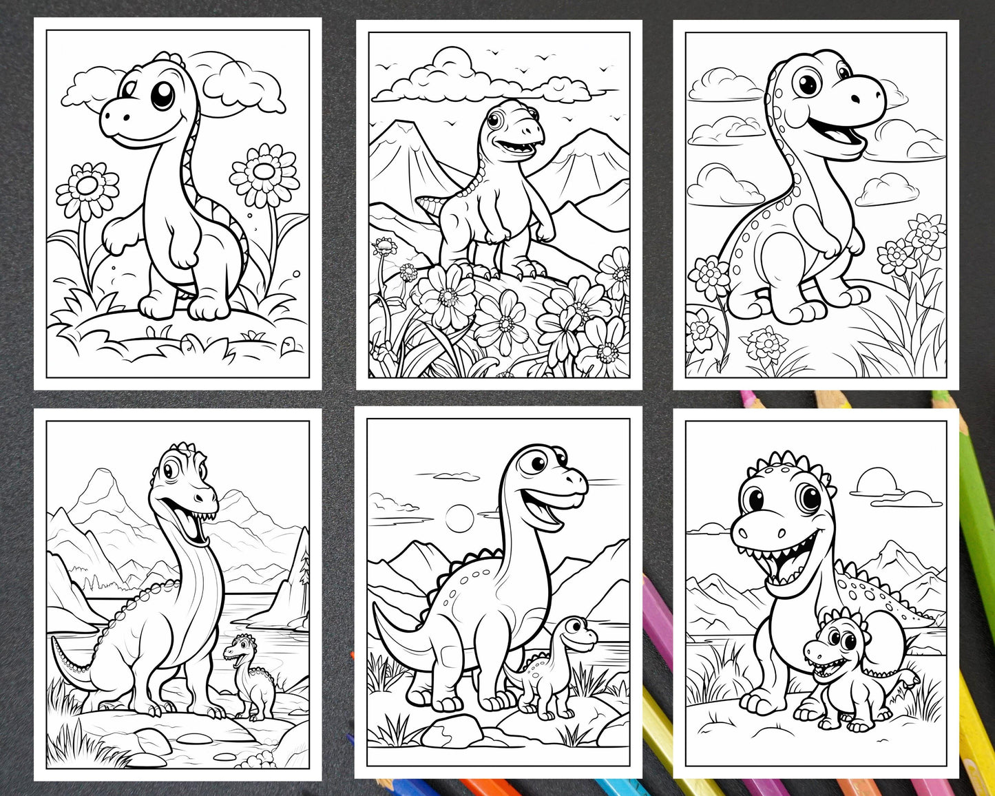 250 Adorable Dinosaur Coloring Pages for Kids, Fun & Educational Activity Printable PDF Instant Download