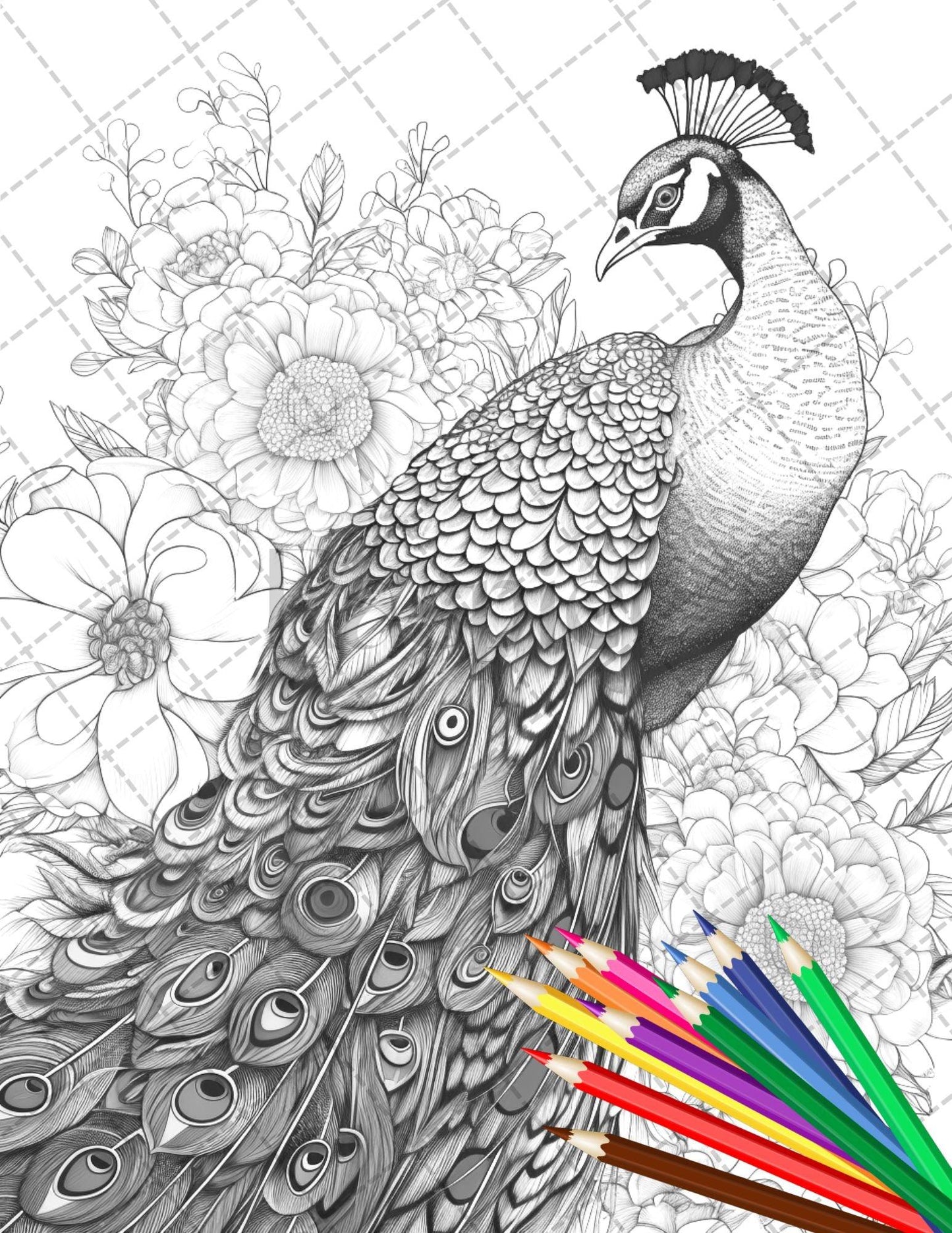 30 Animal Floral Printable Coloring Pages for Adults, Grayscale Coloring Book, Printable PDF File Download