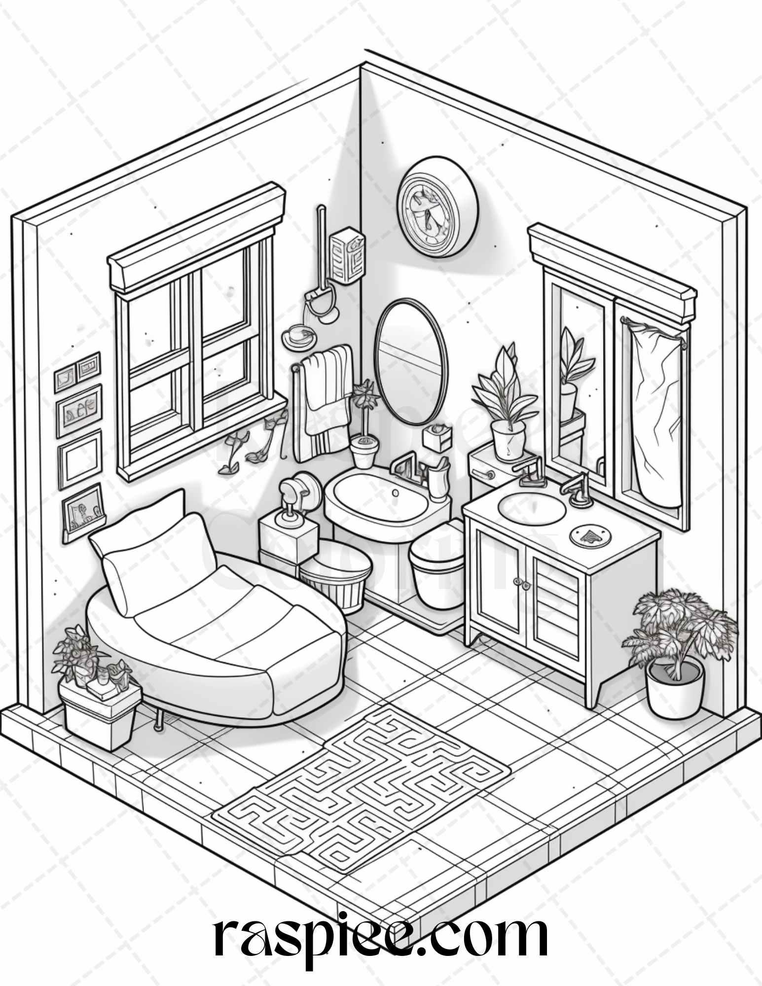 40 Pocket Room Coloring Pages Printable for Adults Kids, PDF File Instant Download