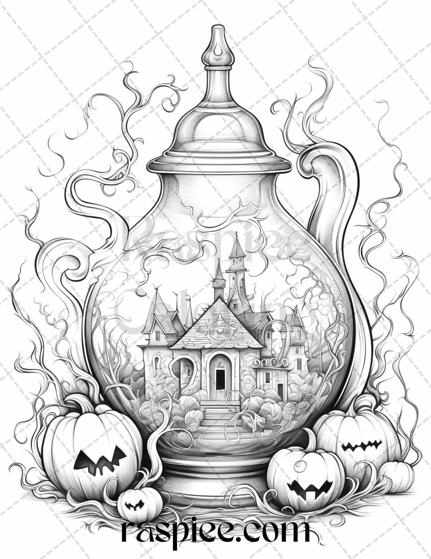 40 Mystical Magic Potions Grayscale Coloring Pages Printable for Adults, PDF File Instant Download