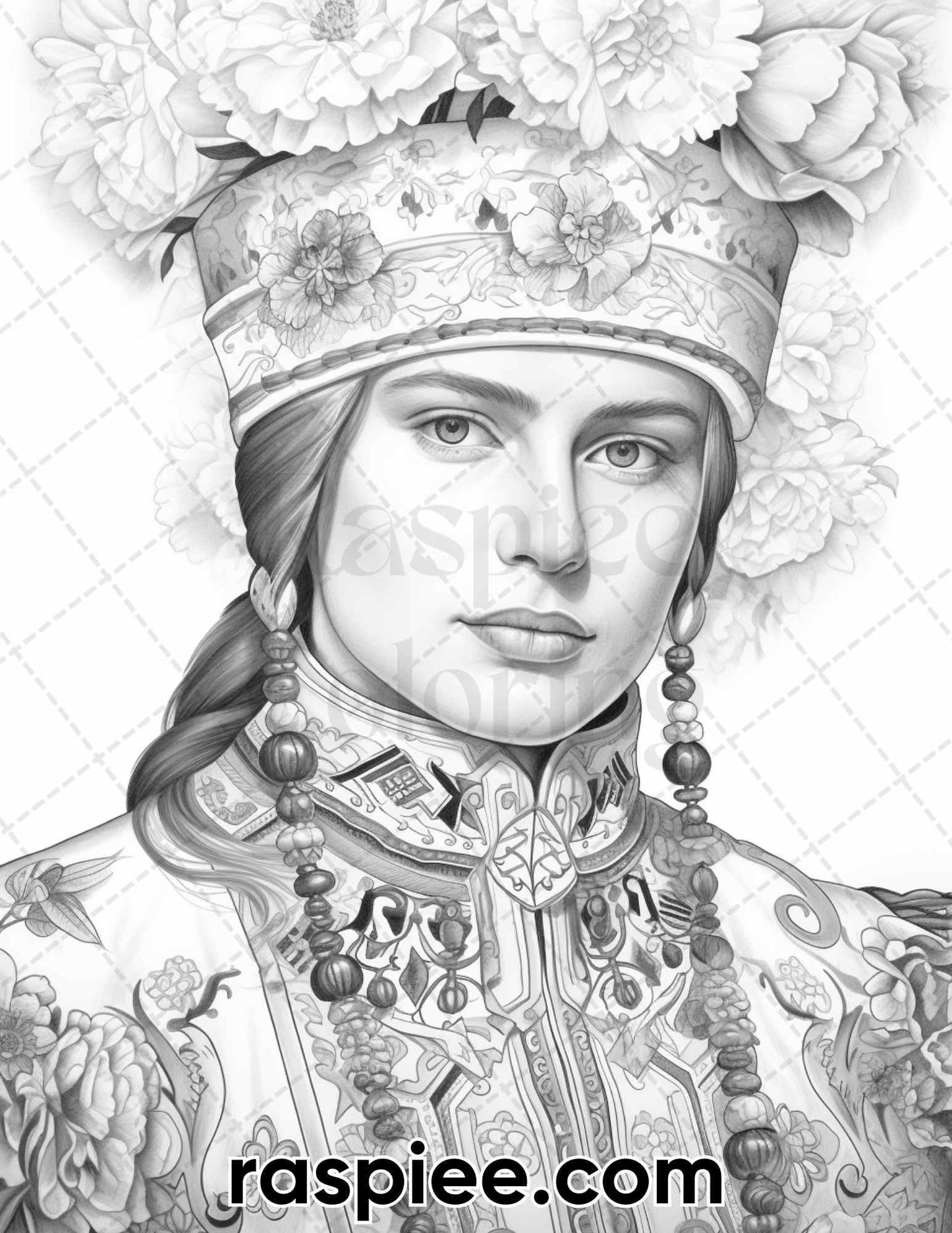 80 World Cultures Portraits Grayscale Adult Coloring Pages, Printable PDF Instant Download