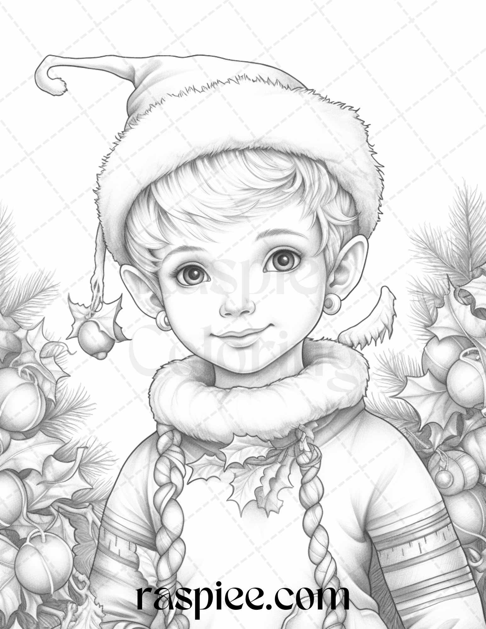 110 Christmas Elves Grayscale Coloring Pages Printable for Adults Kids, PDF File Instant Download