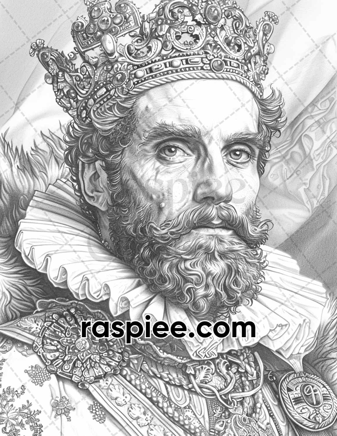 100 Elizabethan British Royal Portraits Grayscale Adult Coloring Pages, Printable PDF Instant Download