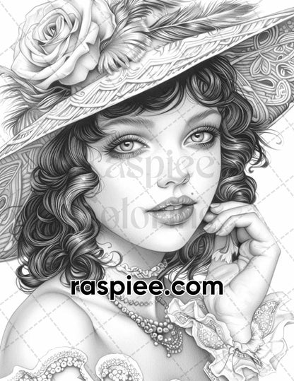 70 Gatsby Glamour Grayscale Adult Coloring Pages, Printable PDF Instant Download