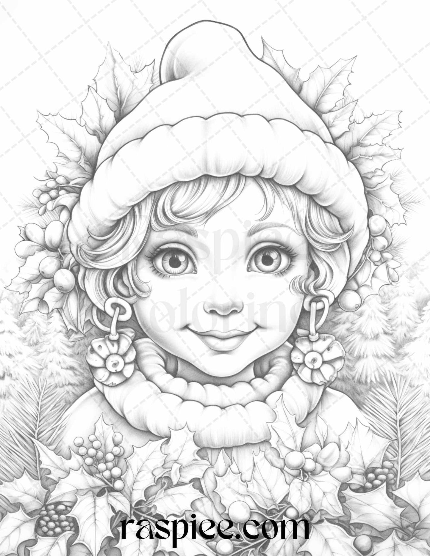 110 Christmas Elves Grayscale Coloring Pages Printable for Adults Kids, PDF File Instant Download