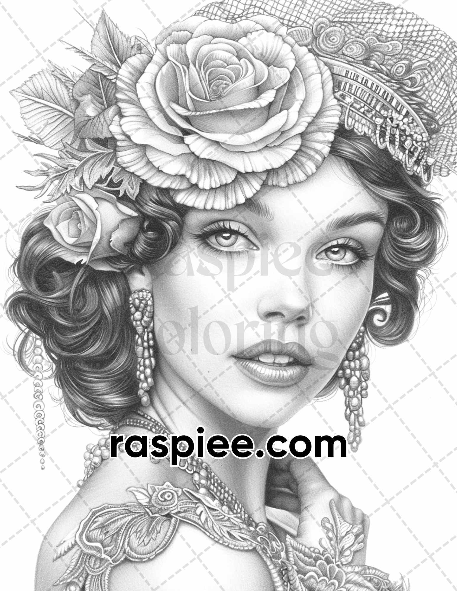 70 Gatsby Glamour Grayscale Adult Coloring Pages, Printable PDF Instant Download