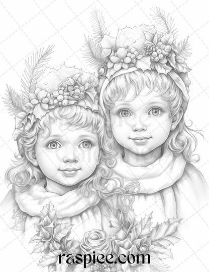 110 Christmas Elves Grayscale Coloring Pages Printable for Adults Kids, PDF File Instant Download