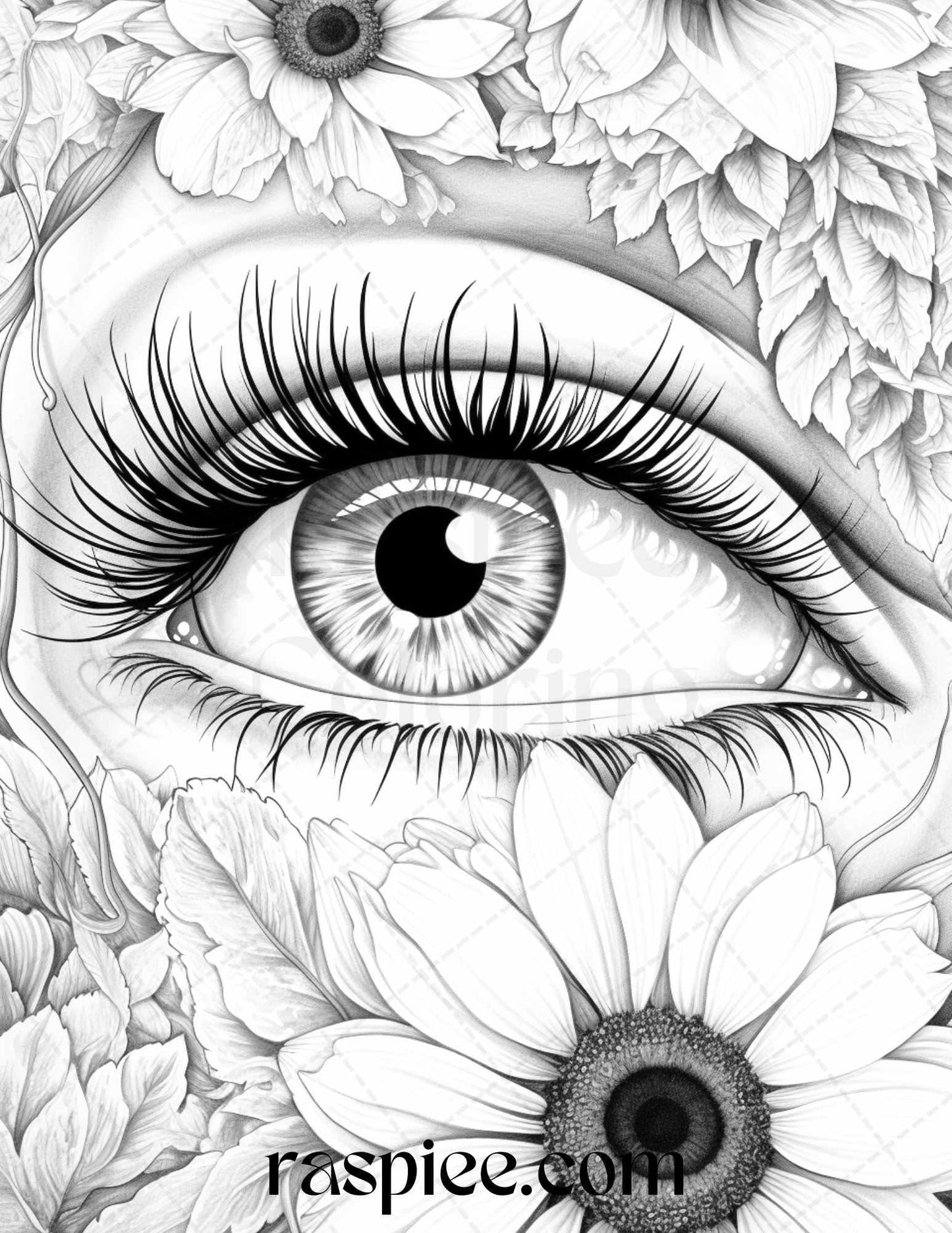 40 Charming Eyes Grayscale Coloring Pages Printable for Adults, PDF File Instant Download