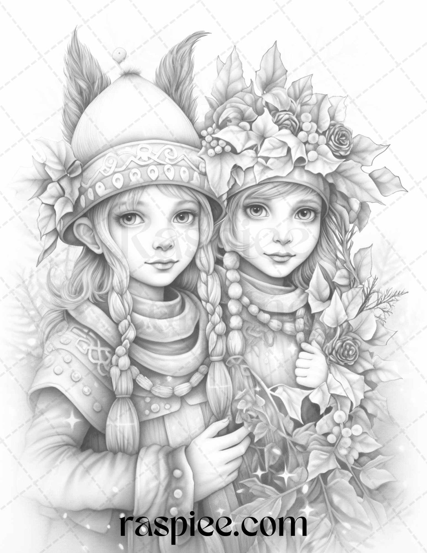 110 Christmas Elves Grayscale Coloring Pages Printable for Adults Kids, PDF File Instant Download