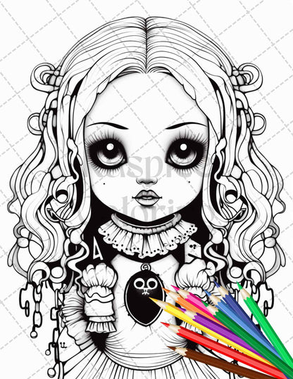 40 Creepy Porcelain Dolls Grayscale Coloring Pages for Adults, PDF File Instant Download