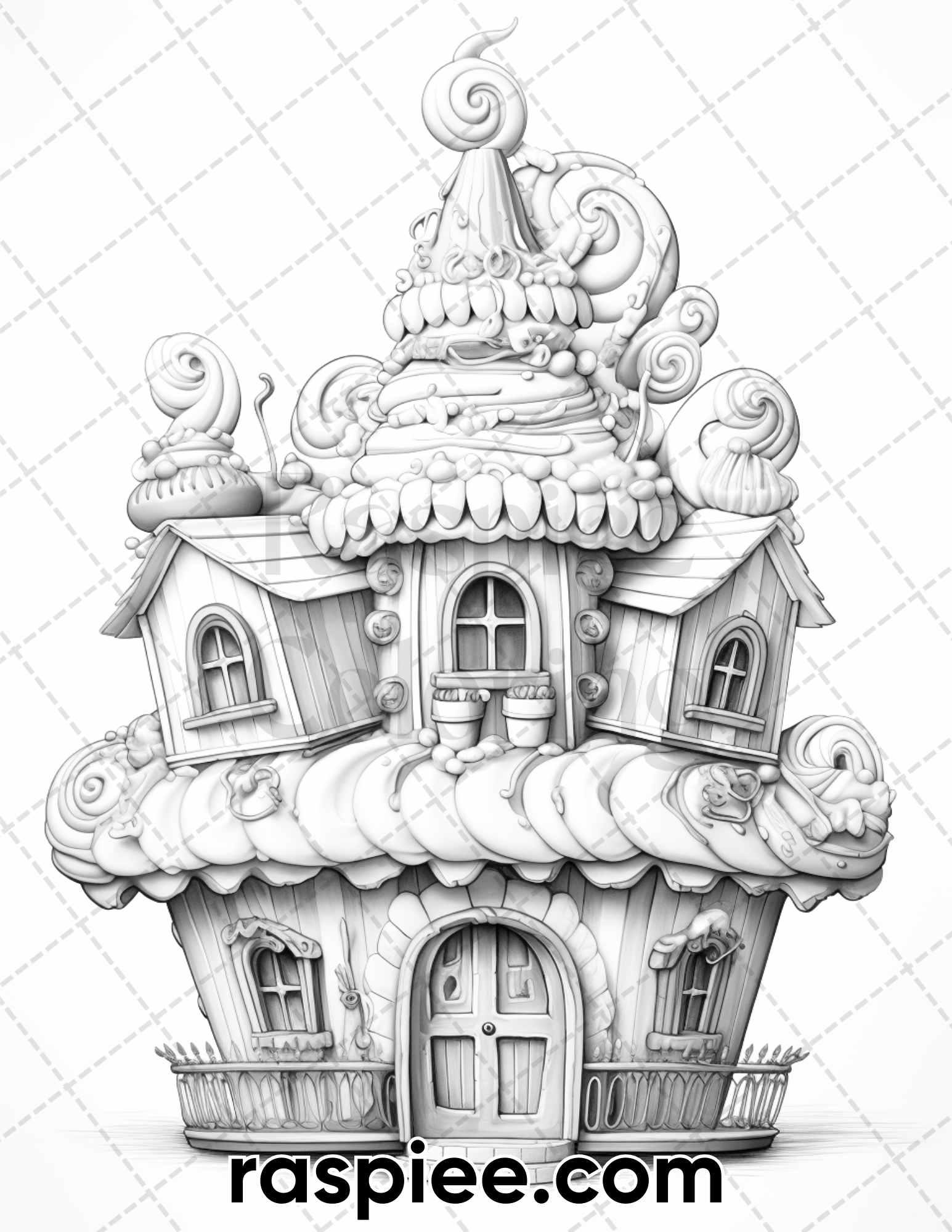 40 Whimsical Cupcake Houses Grayscale Coloring Pages for Adults, Printable PDF Instant Download