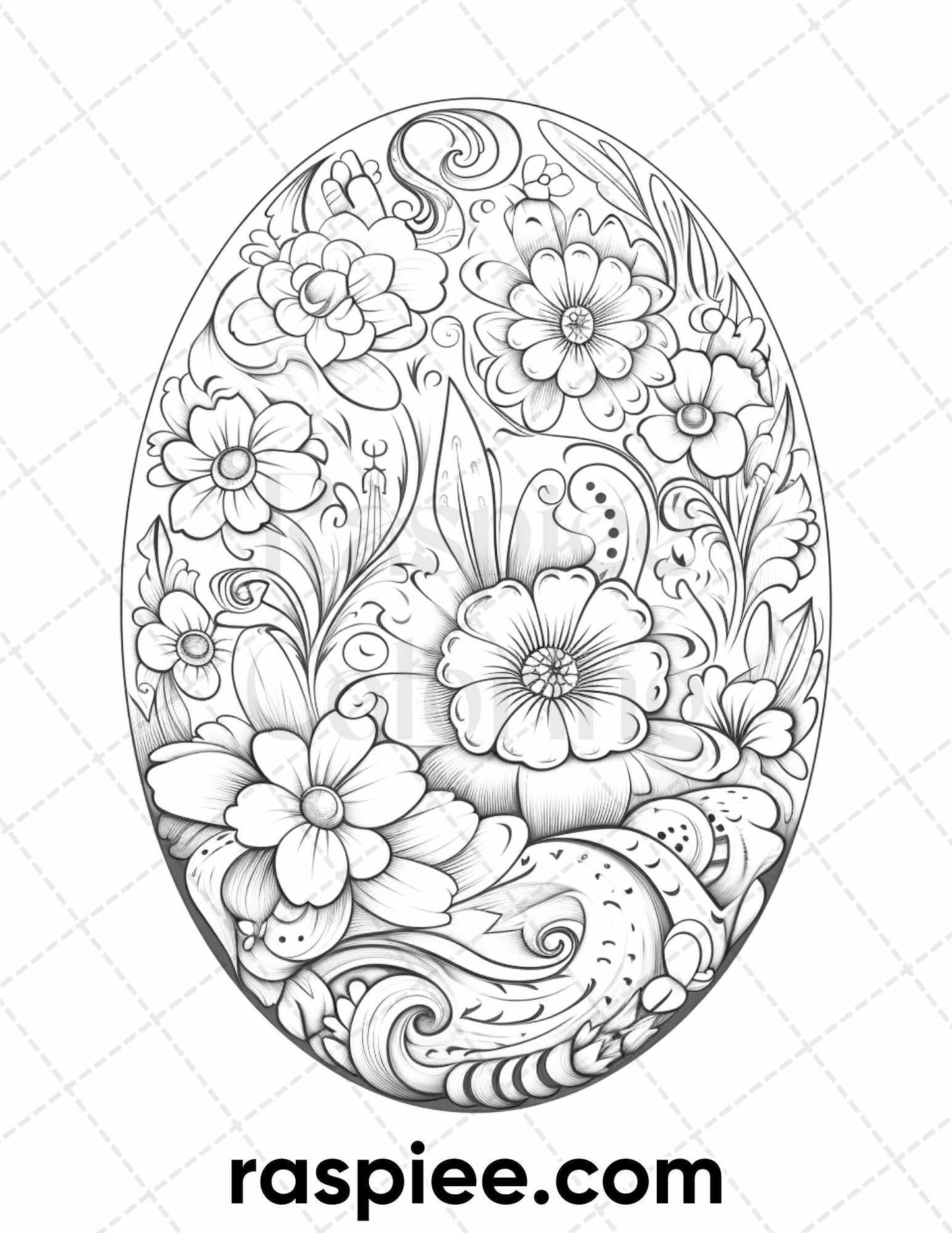 45 Easter Egg Grayscale Adult Coloring Pages, Printable PDF Instant Download