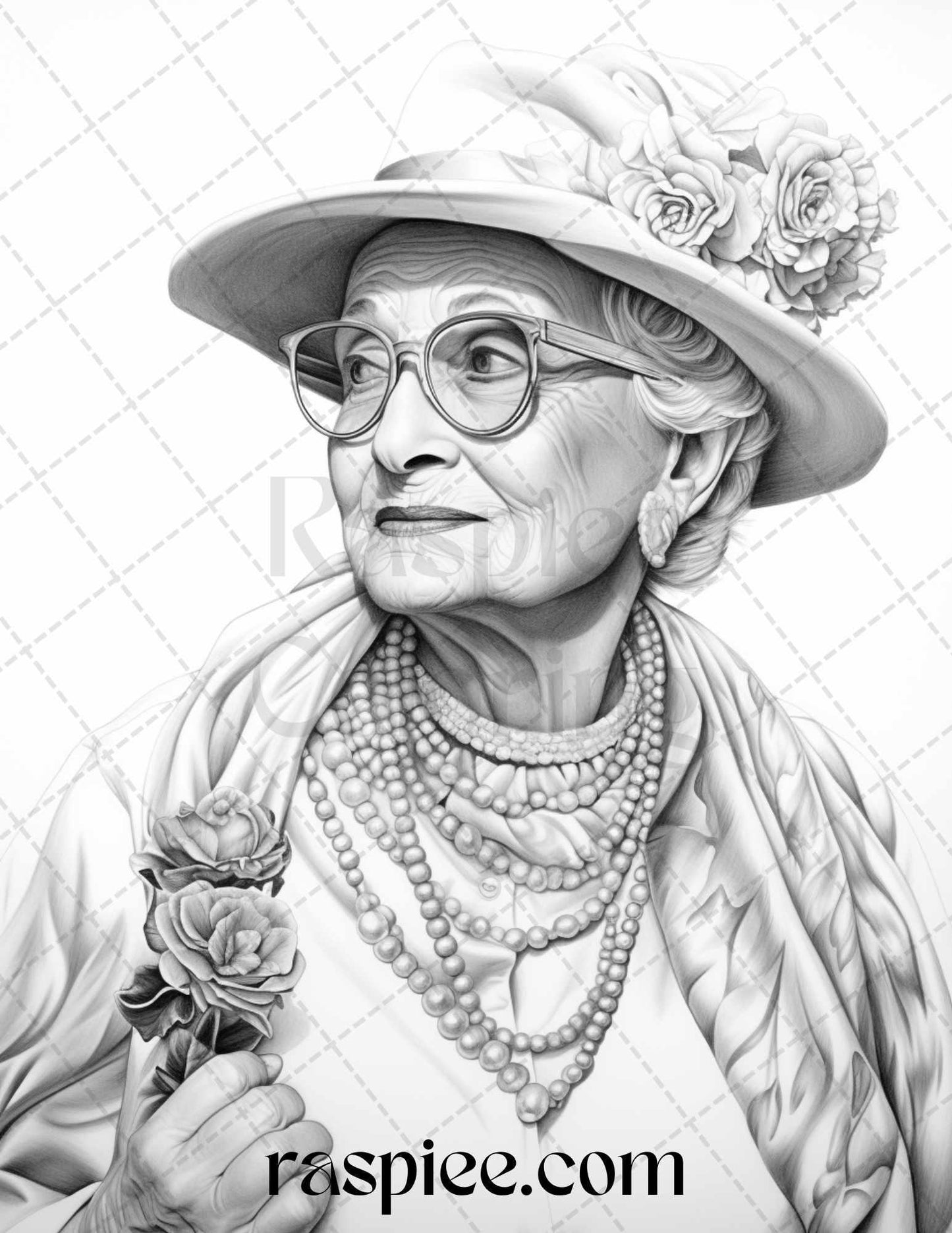 40 Fashionista Grandma Grayscale Coloring Pages Printable for Adults, PDF File Instant Download