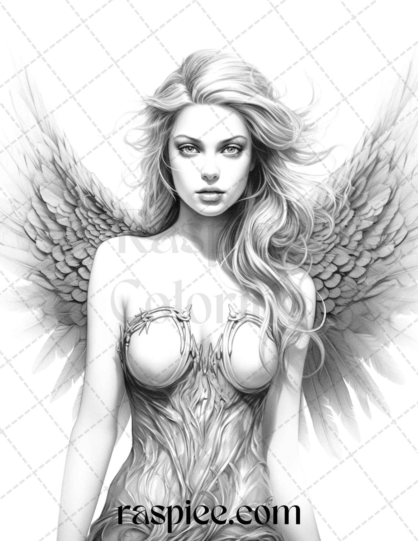 42 Enchanting Angels Grayscale Coloring Pages Printable for Adults, PDF File Instant Download