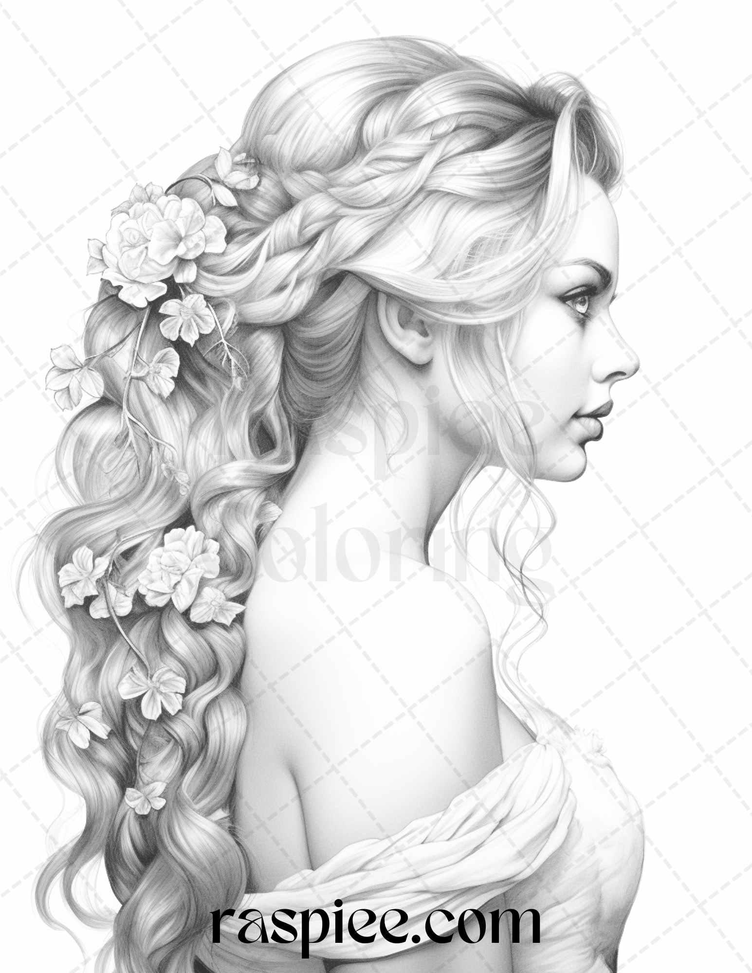 43 Beautiful Hairstyles Grayscale Coloring Pages Printable for Adults, PDF File Instant Download