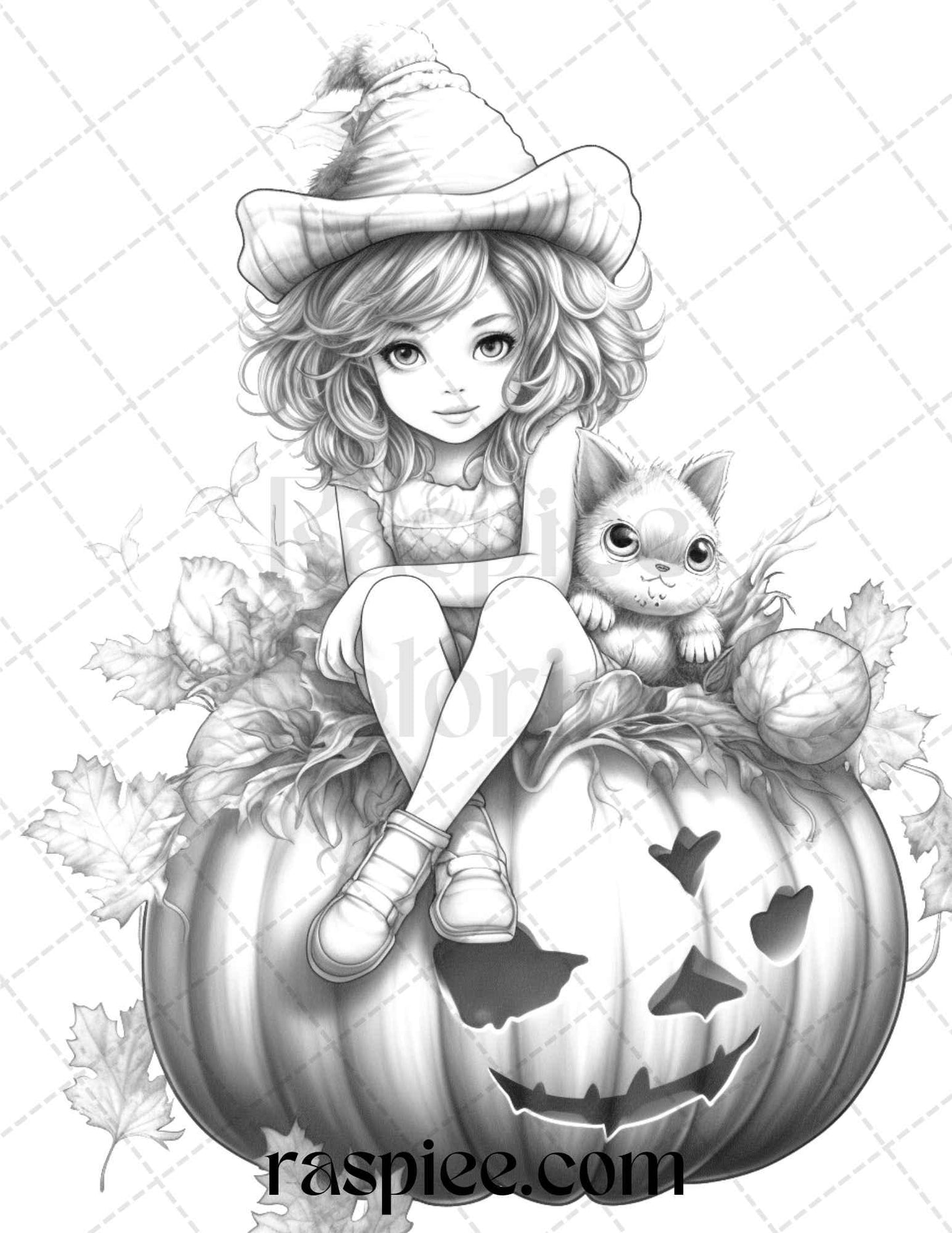 40 Pumpkin Fairy Girls Grayscale Coloring Pages Printable for Adults, PDF File Instant Download