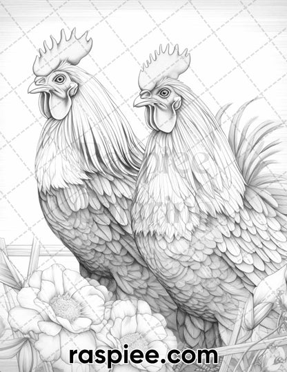 40 Floral Animal Couple Grayscale Coloring Pages for Adults, Printable PDF Instant Download