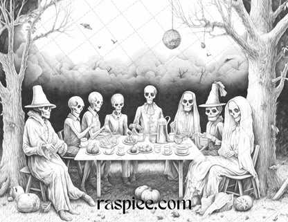 40 Halloween Landscapes Grayscale Coloring Pages Printable for Adults, PDF File Instant Download