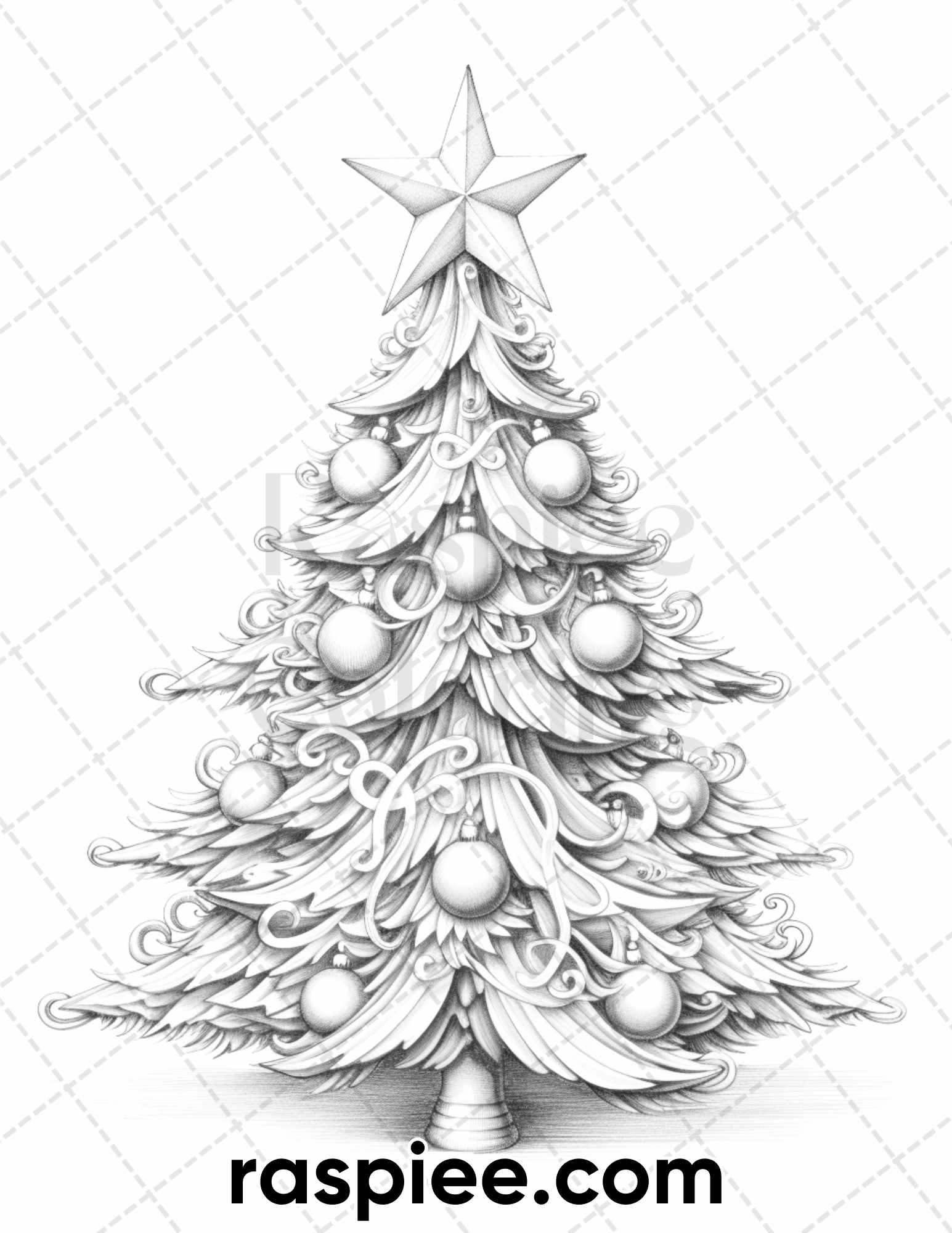 40 Christmas Tree Grayscale Coloring Pages for Adults, Printable PDF Instant Download