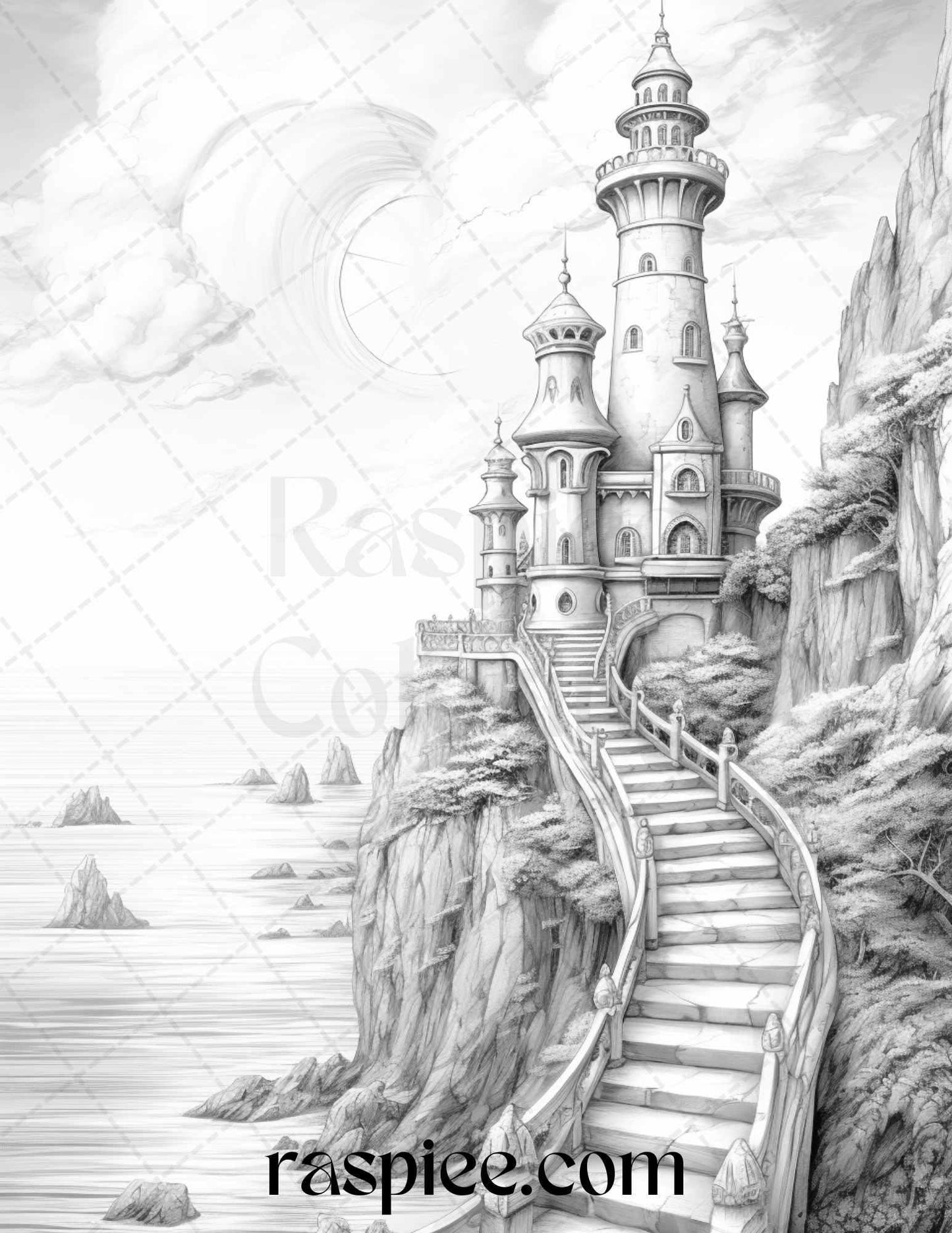 40 Majestic Lighthouses Grayscale Coloring Pages Printable for Adults, PDF File Instant Download