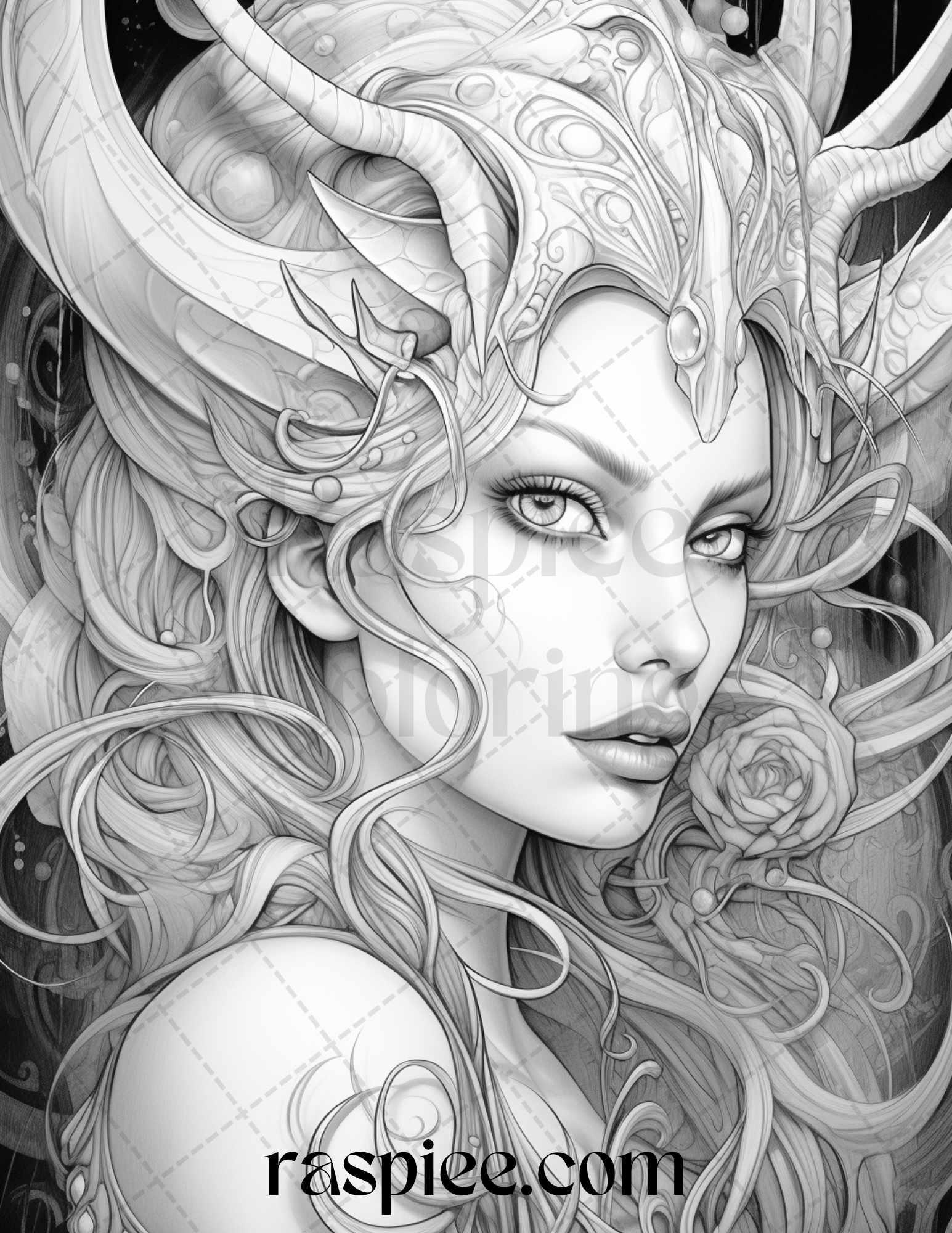 40 Dark Evil Fairy Grayscale Coloring Pages Printable for Adults, PDF File Instant Download