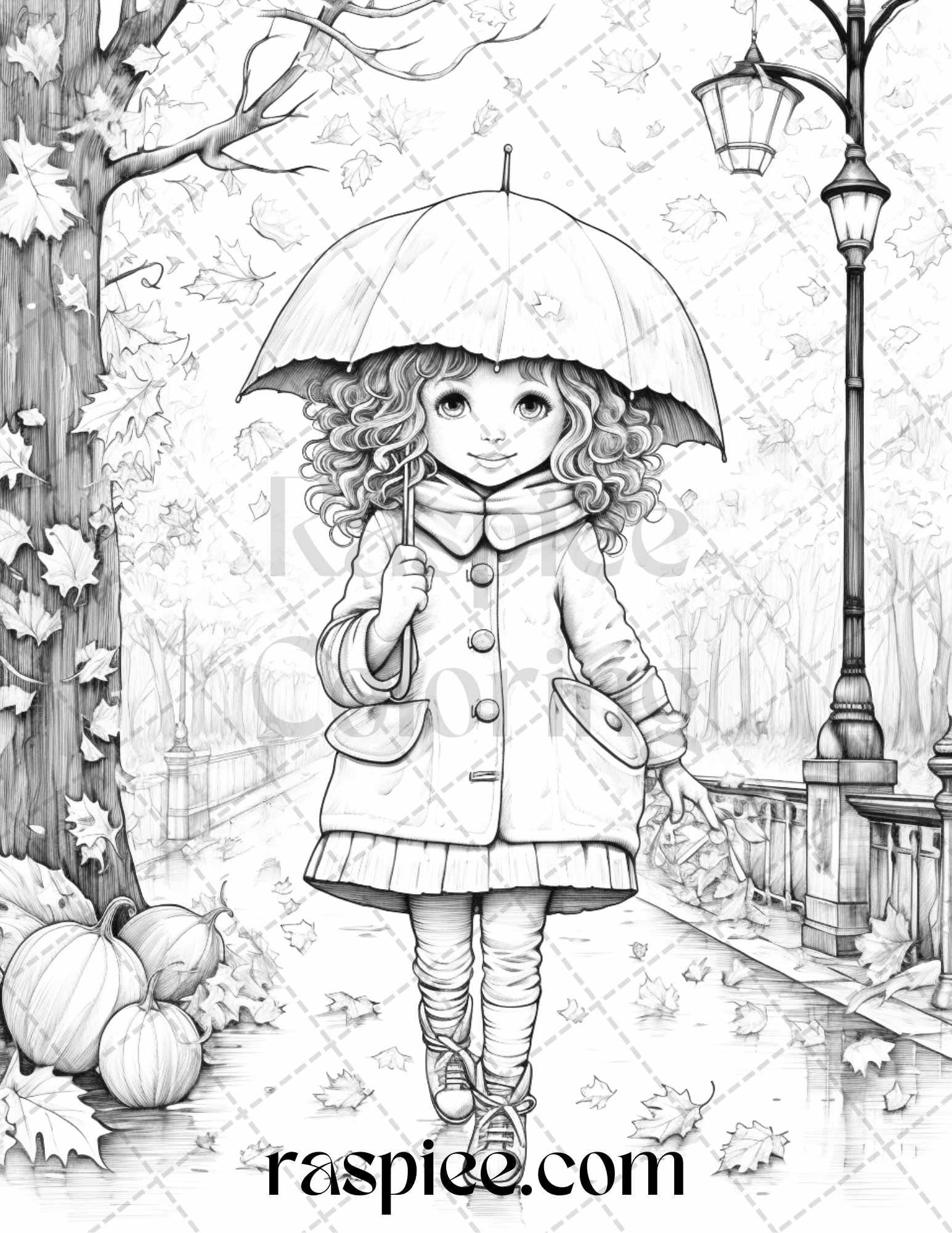 40 Rainy Autumn Day Grayscale Coloring Pages Printable for Adults and Kids, PDF File Instant Download