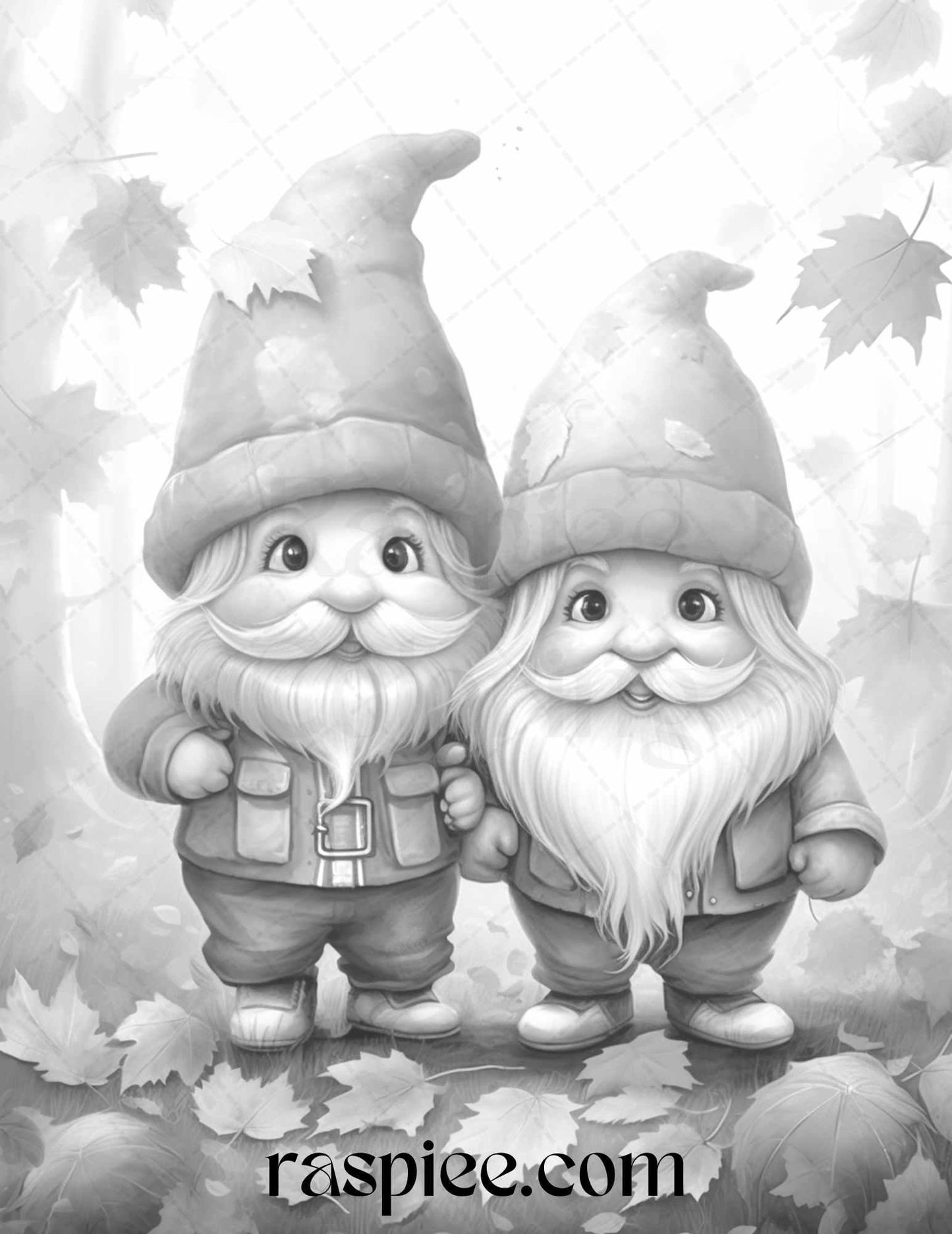 40 Fall Gnomes Grayscale Coloring Pages Printable for Adults Kids, PDF File Instant Download