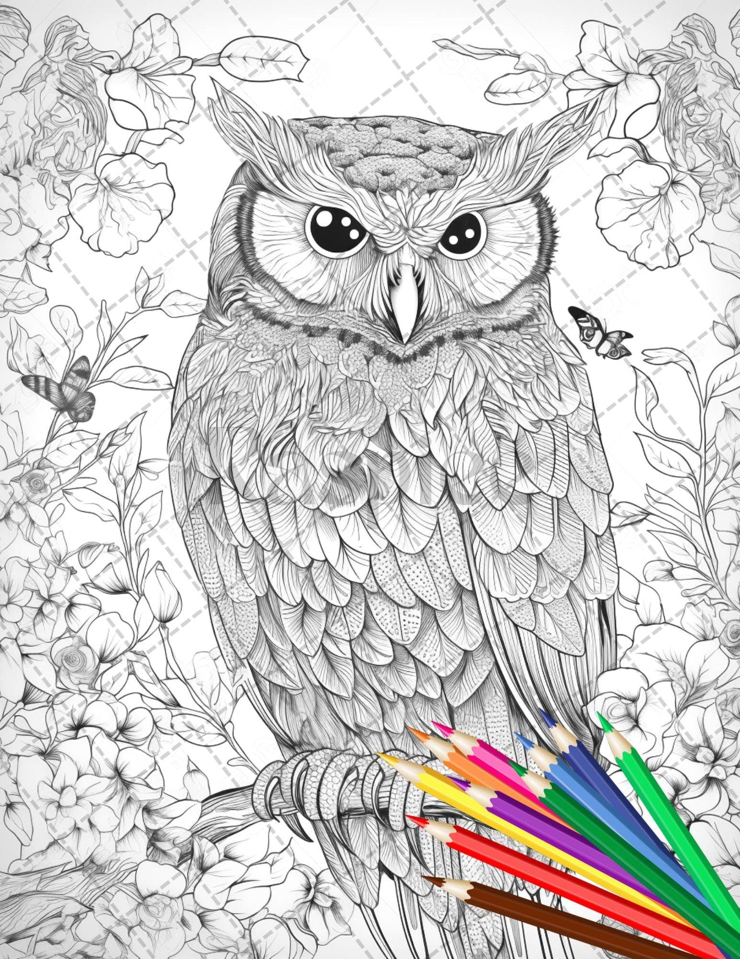 30 Animal Floral Printable Coloring Pages for Adults, Grayscale Coloring Book, Printable PDF File Download