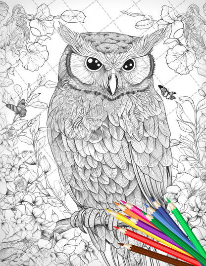 30 Animal Floral Printable Coloring Pages for Adults, Grayscale Coloring Book, Printable PDF File Download