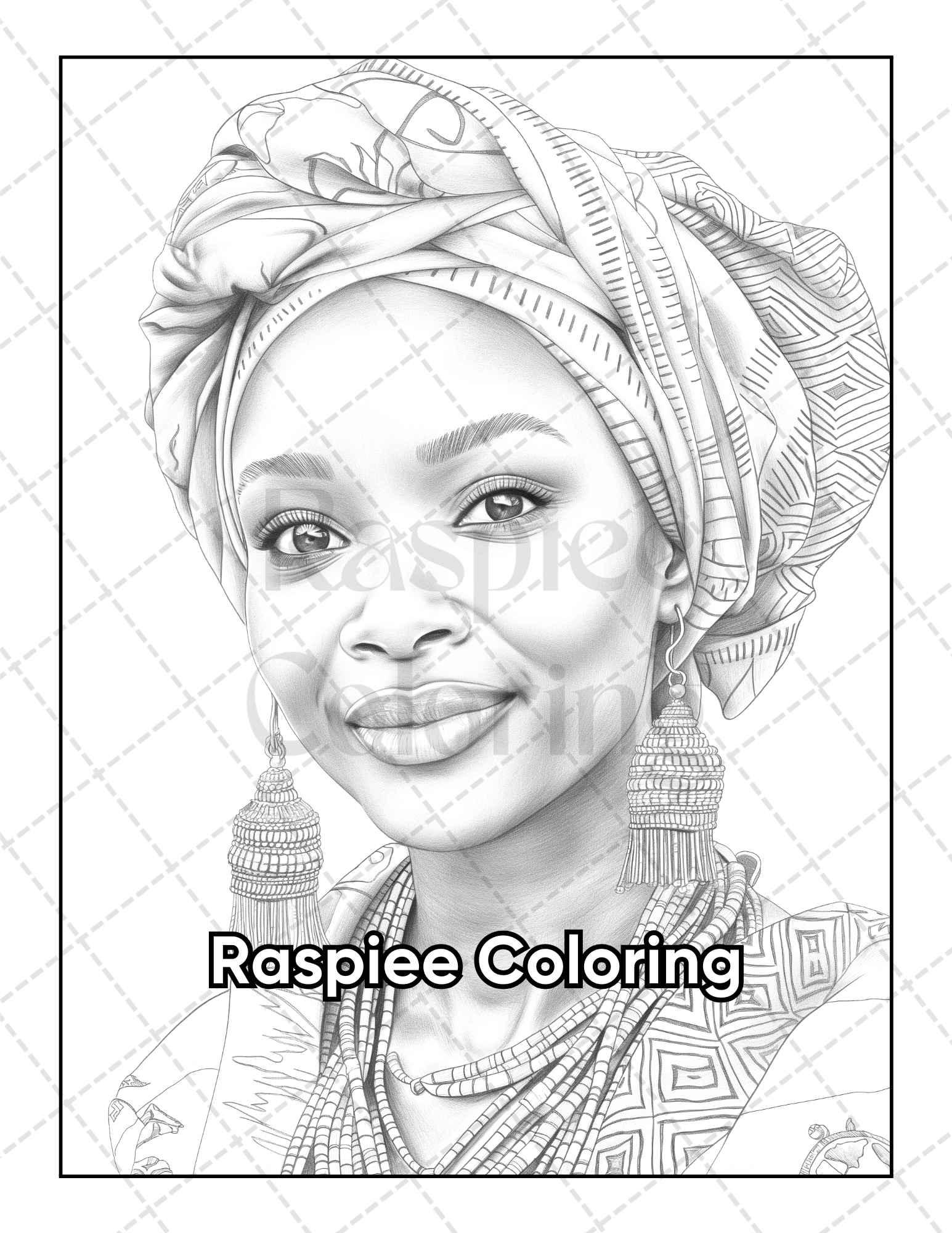 50 Black Women Portrait Coloring Pages for Adults Printable PDF Instant Download