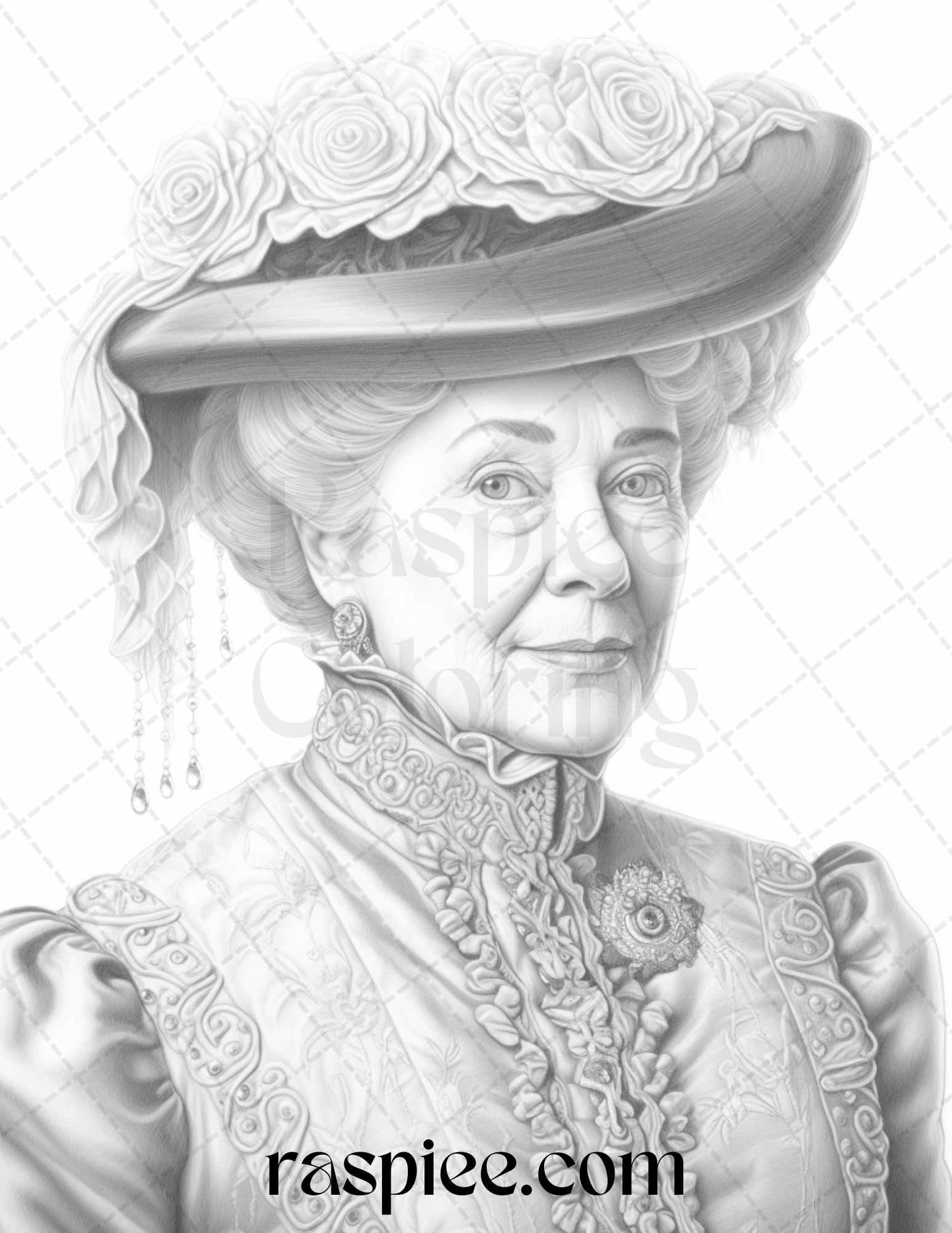 50 Victorian Grandma Grayscale Coloring Pages Printable for Adults, PDF File Instant Download