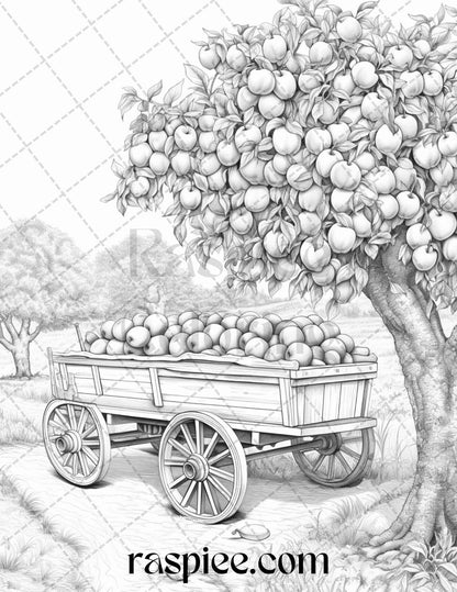 40 Farmstead Serenity Grayscale Coloring Pages Printable for Adults, PDF File Instant Download