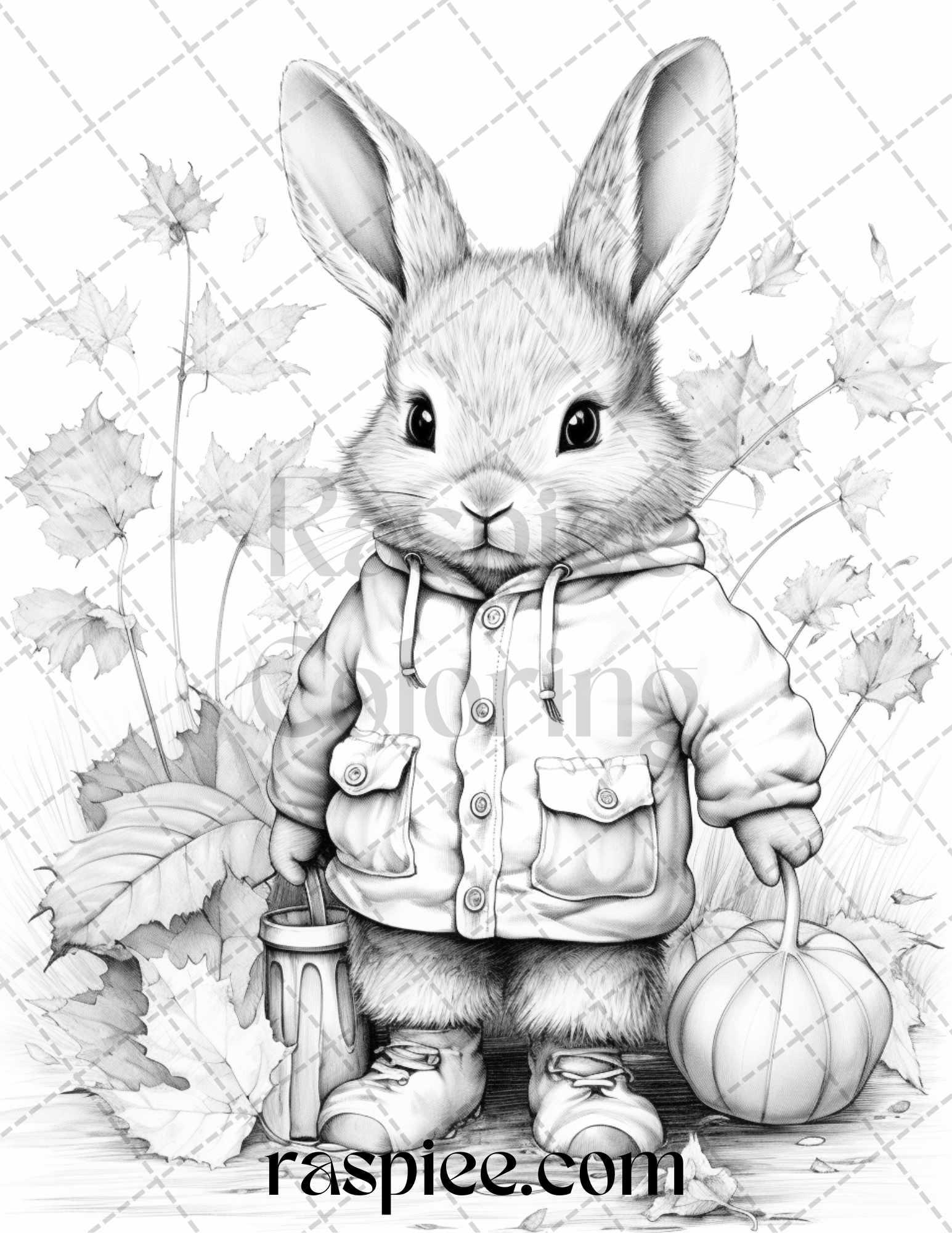 40 Cute Fall Animals Grayscale Coloring Pages Printable for Adults and Kids, PDF File Instant Download