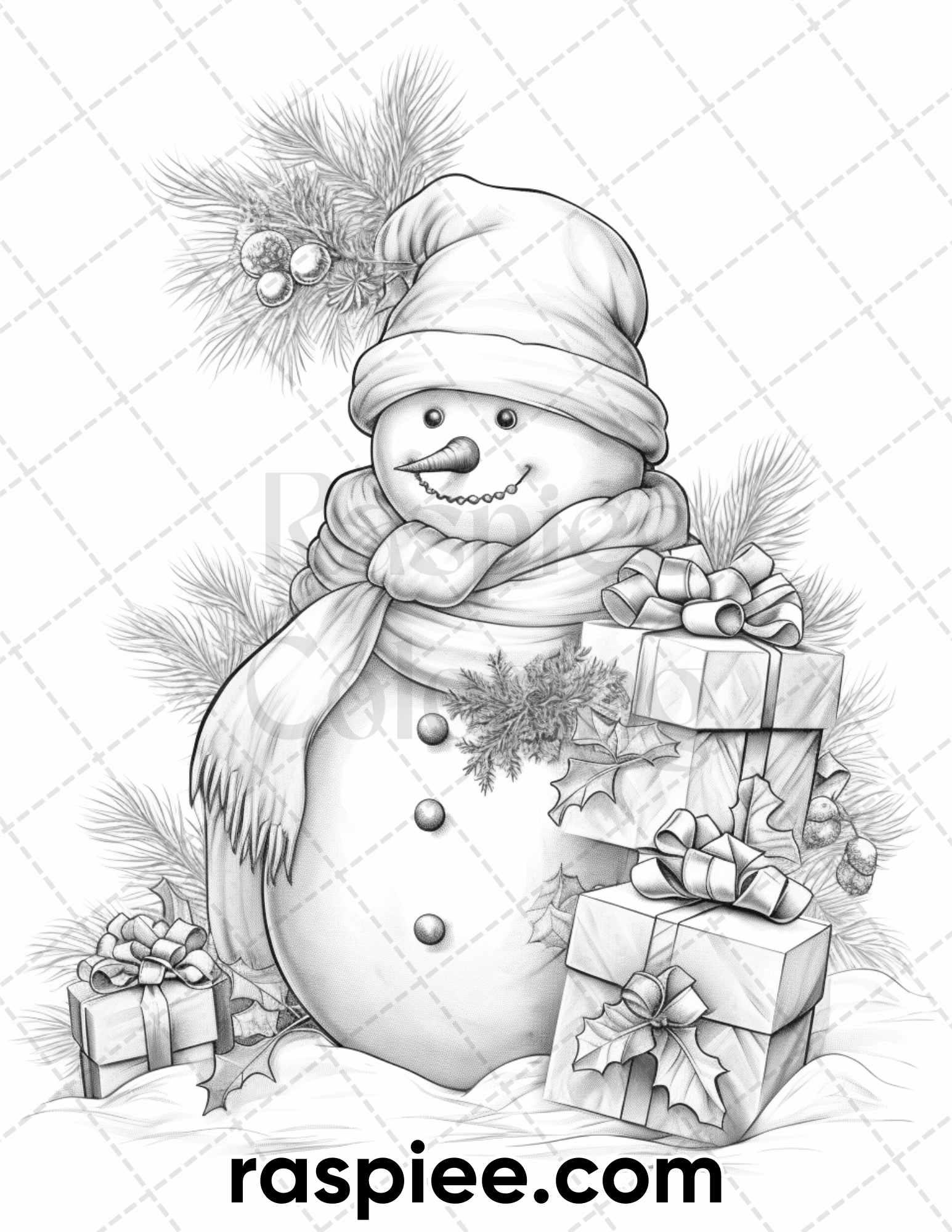 40 Chistmas Snowman Grayscale Coloring Pages for Adults, Printable PDF Instant Download