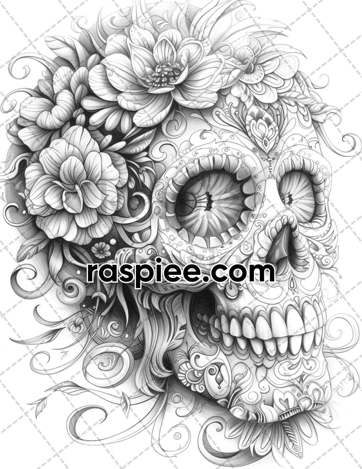 95 Skull Art Grayscale Adult Coloring Pages, Printable PDF Instant Download