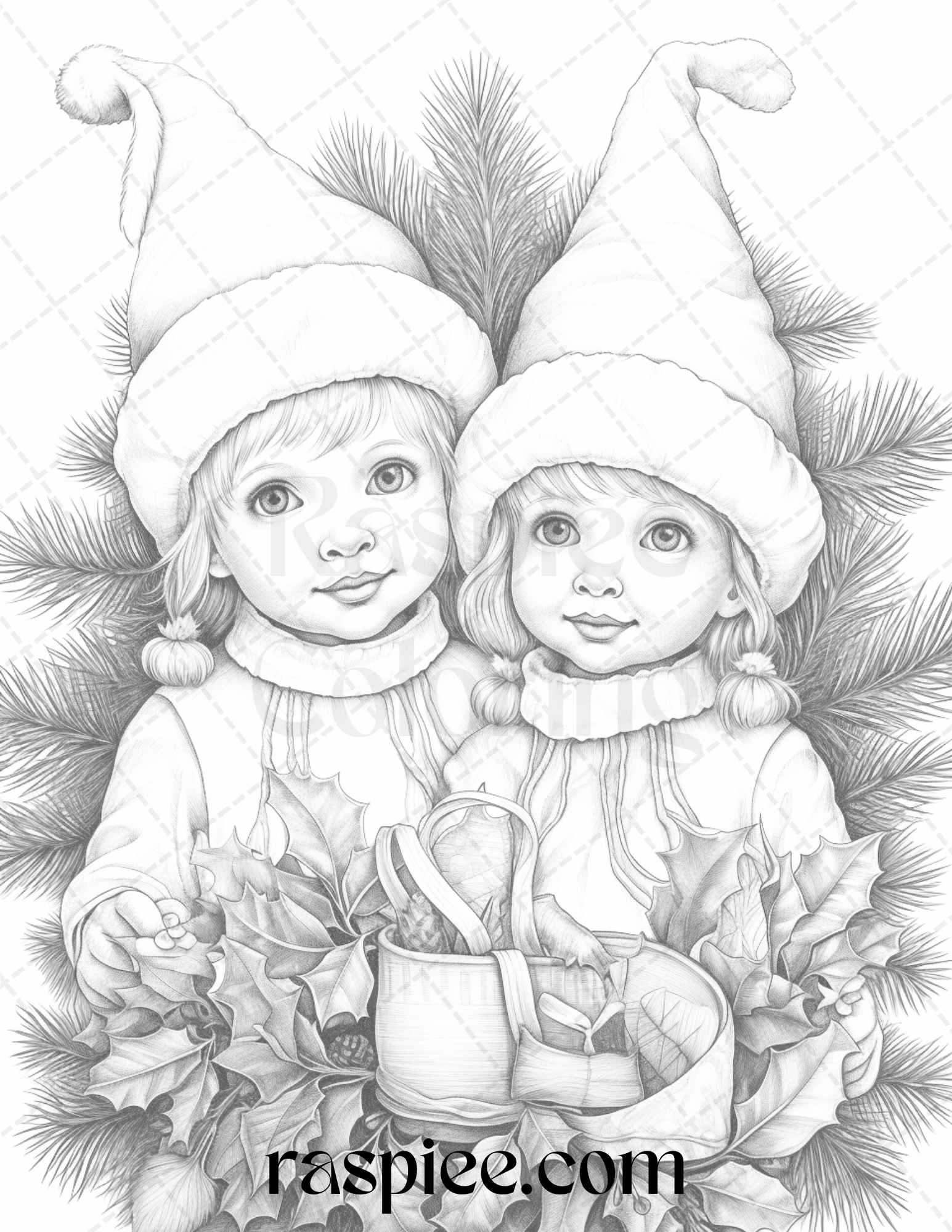 110 Christmas Elves Grayscale Coloring Pages Printable for Adults Kids, PDF File Instant Download