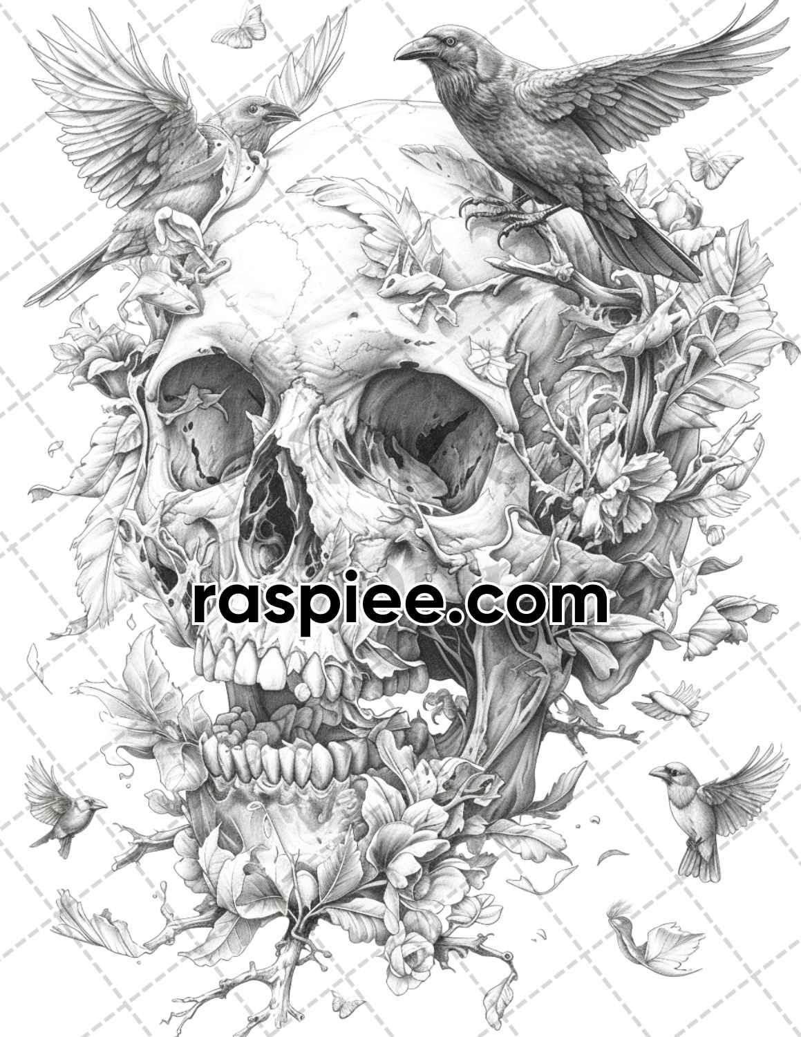 95 Skull Art Grayscale Adult Coloring Pages, Printable PDF Instant Download