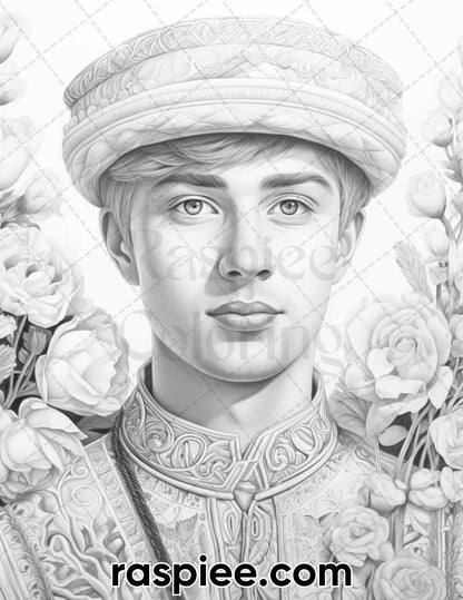 80 World Cultures Portraits Grayscale Adult Coloring Pages, Printable PDF Instant Download