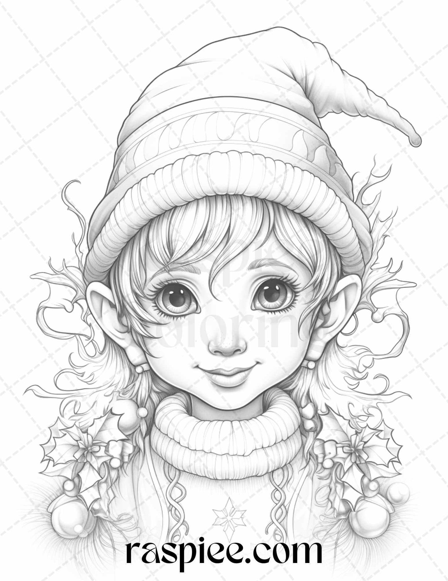 110 Christmas Elves Grayscale Coloring Pages Printable for Adults Kids, PDF File Instant Download