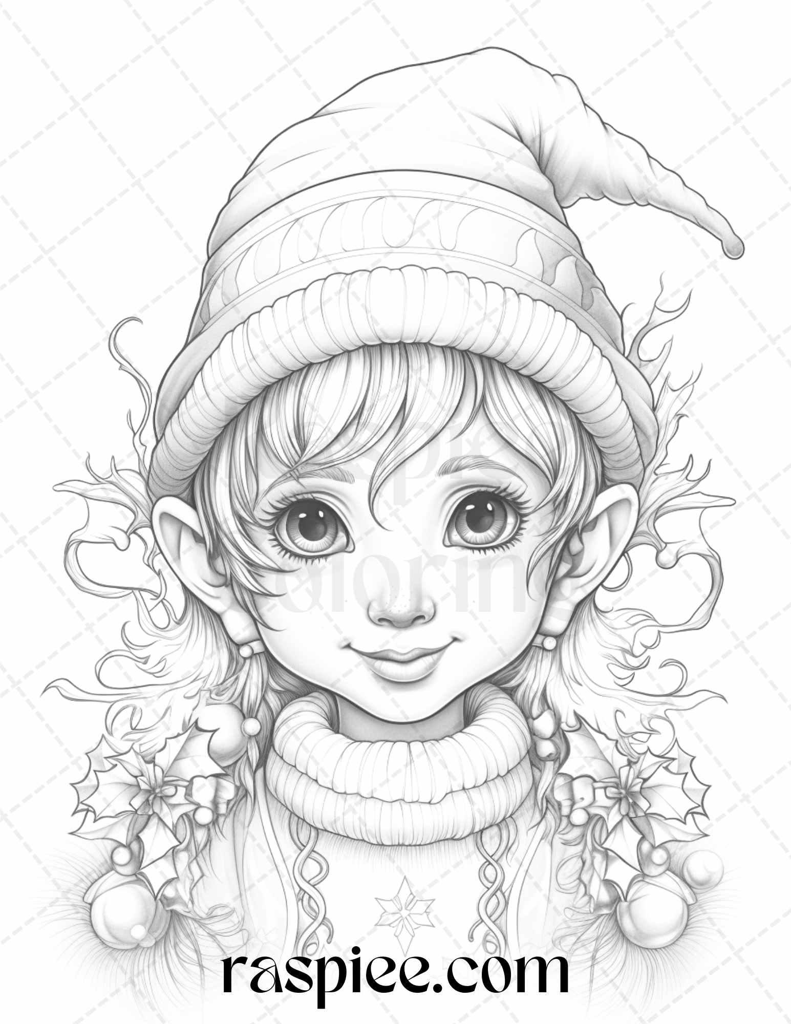 110 Christmas Elves Grayscale Coloring Pages Printable for Adults Kids, PDF File Instant Download