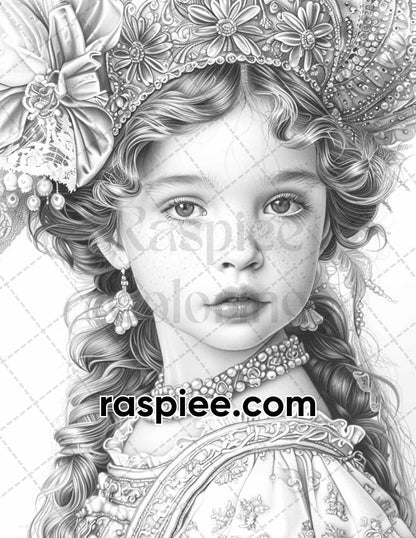 100 Elizabethan British Royal Portraits Grayscale Adult Coloring Pages, Printable PDF Instant Download