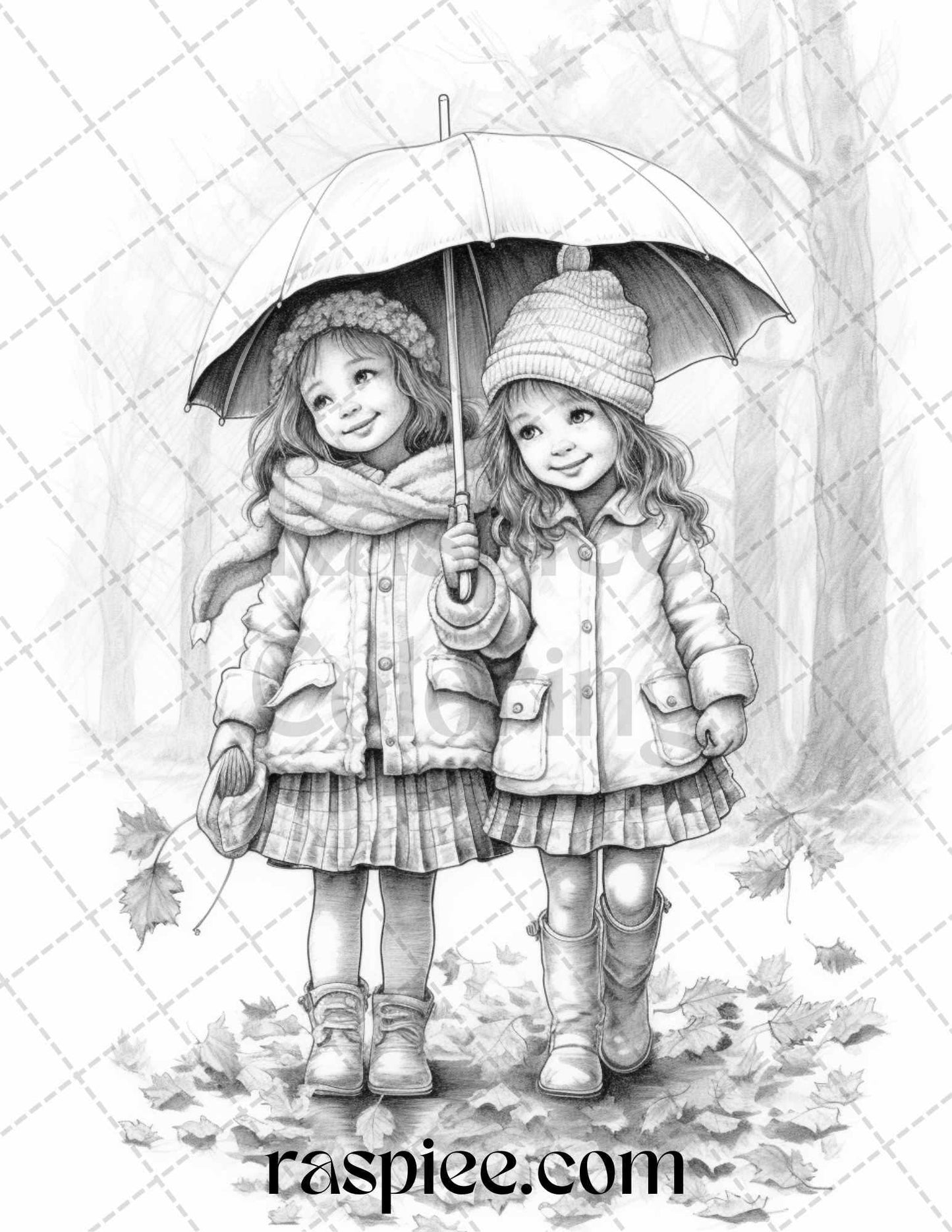 40 Rainy Autumn Day Grayscale Coloring Pages Printable for Adults and Kids, PDF File Instant Download