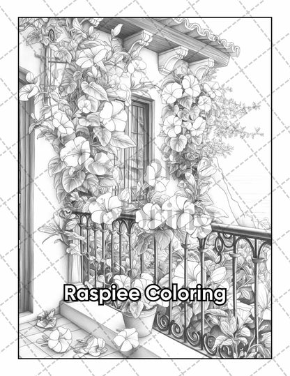 50 Balcony Garden Adult Coloring Pages Printable PDF Instant Download