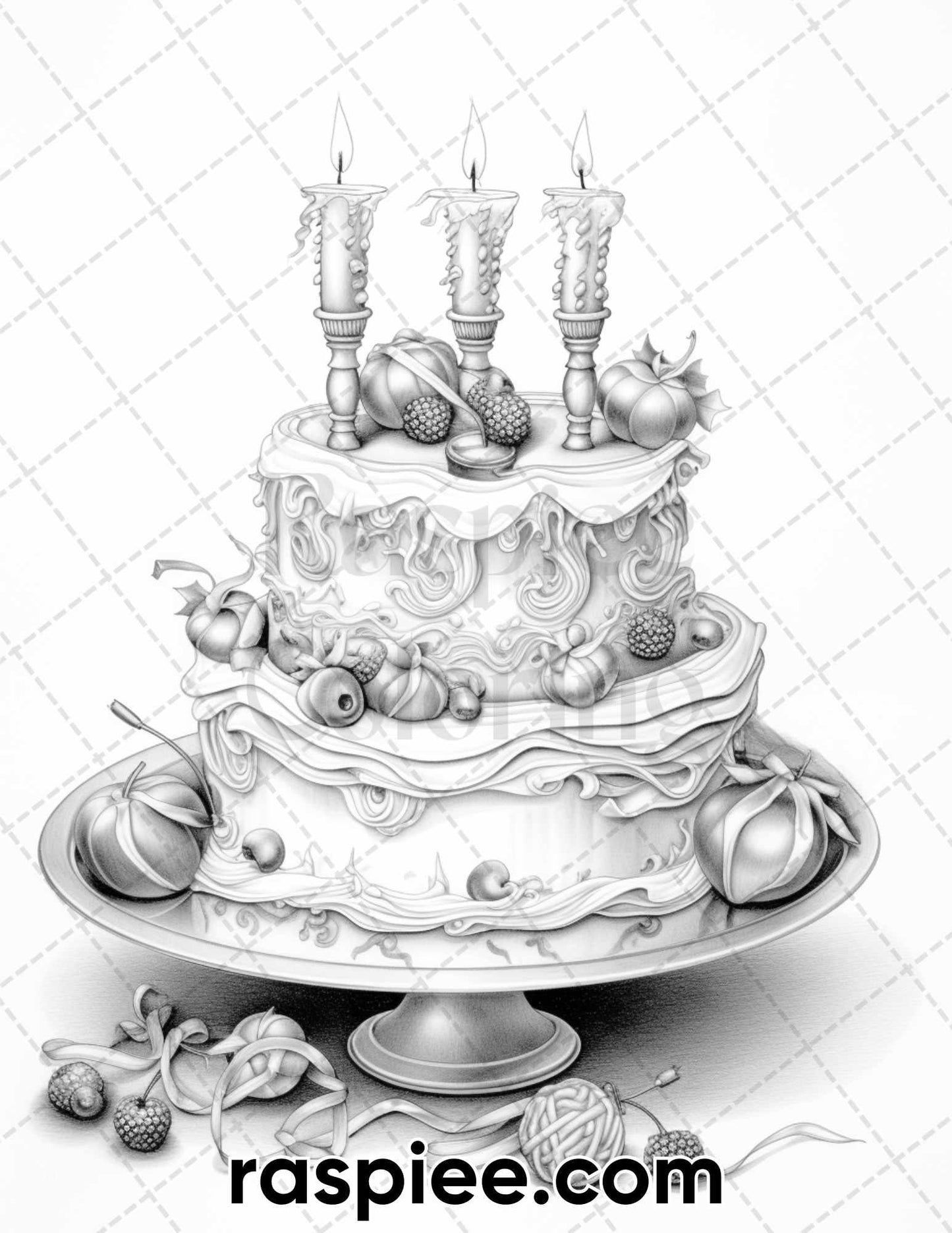 45 Christmas Cakes Grayscale Coloring Pages for Adults, Printable PDF File Instant Download