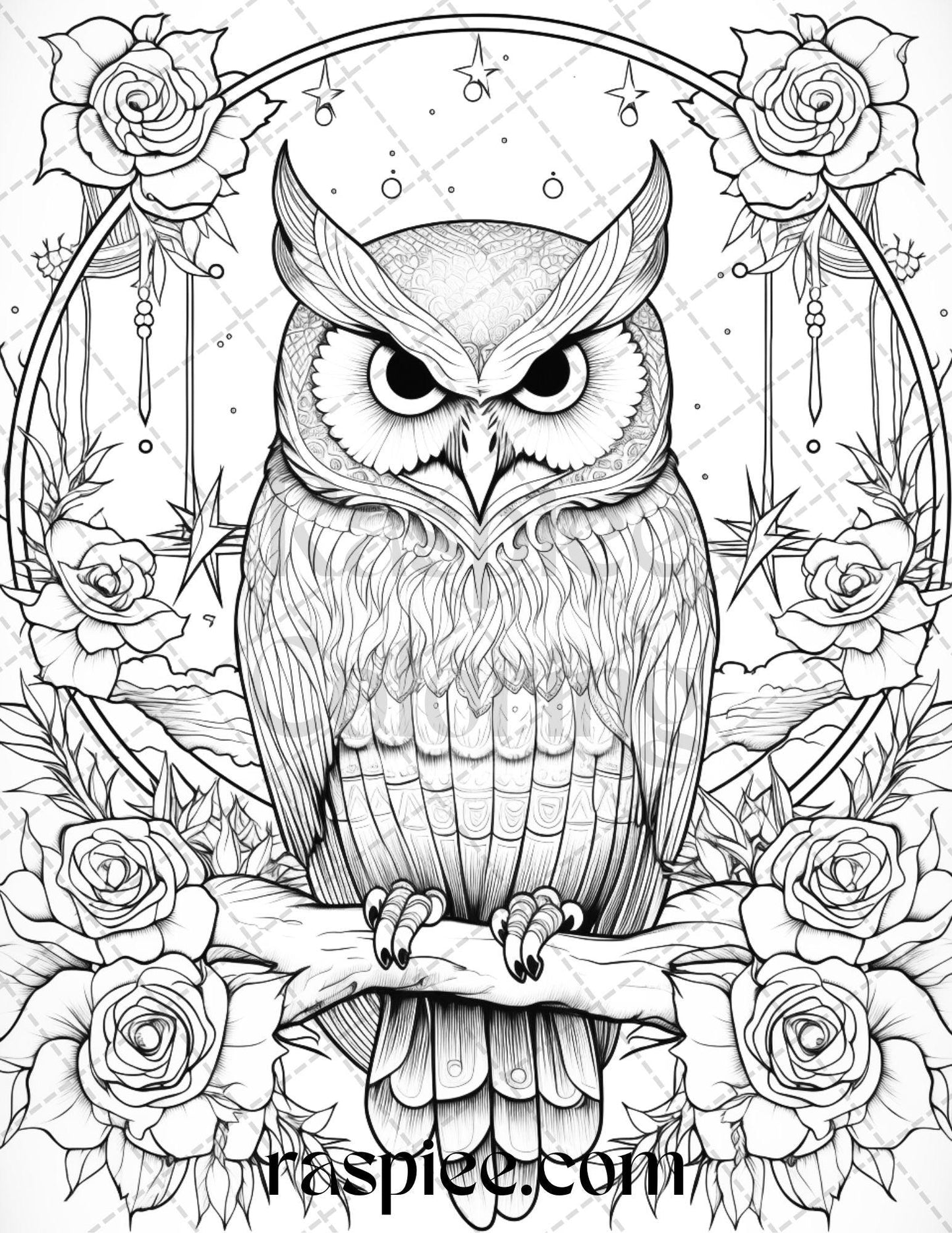 40 Floral Owl Grayscale Printable Coloring Pages for Adults, PDF File Instant Download