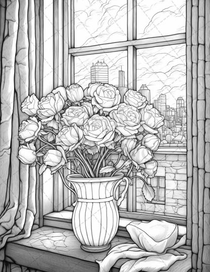 40 Captivating Roses Grayscale Coloring Pages Printable for Adults, PDF File Instant Download