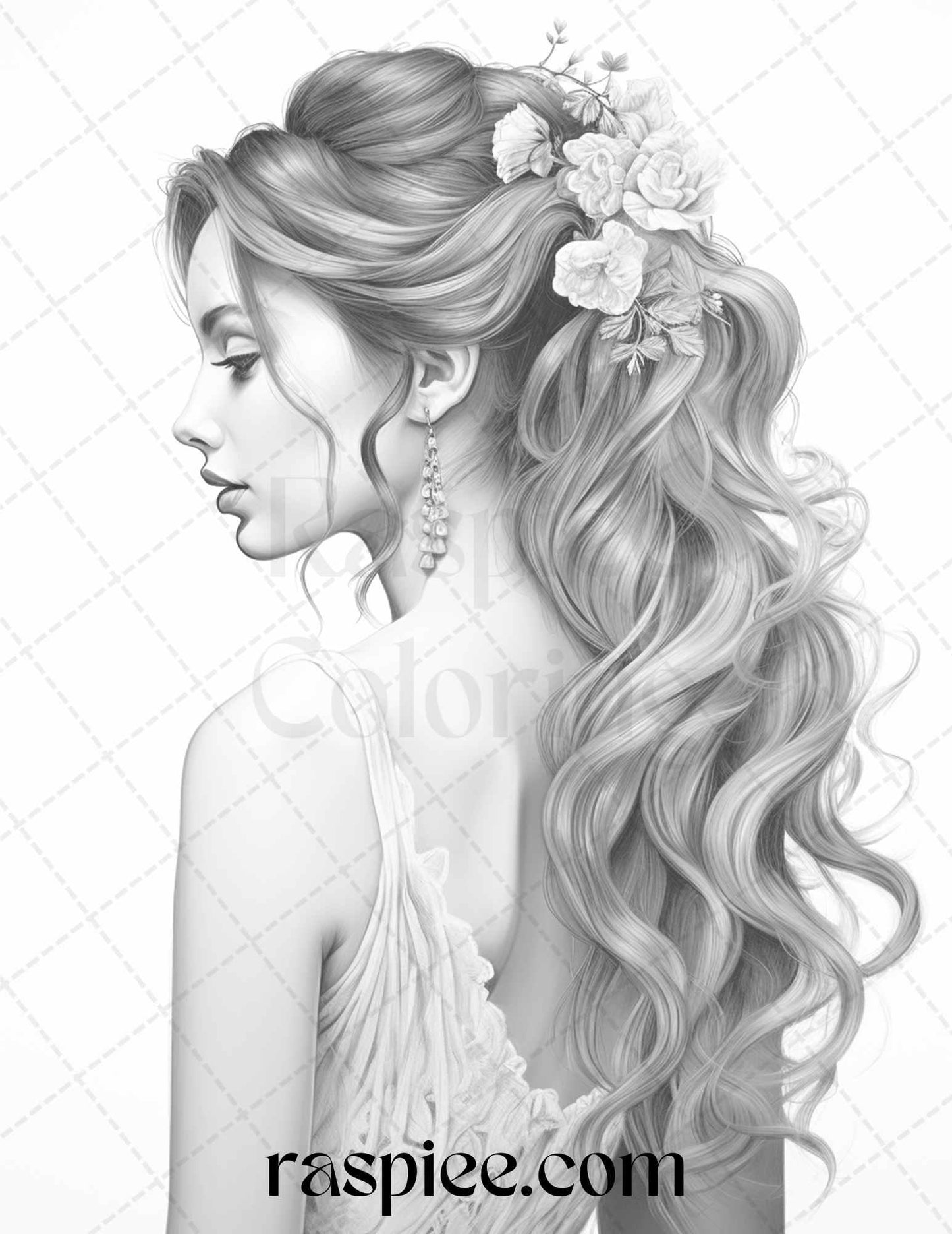 43 Beautiful Hairstyles Grayscale Coloring Pages Printable for Adults, PDF File Instant Download