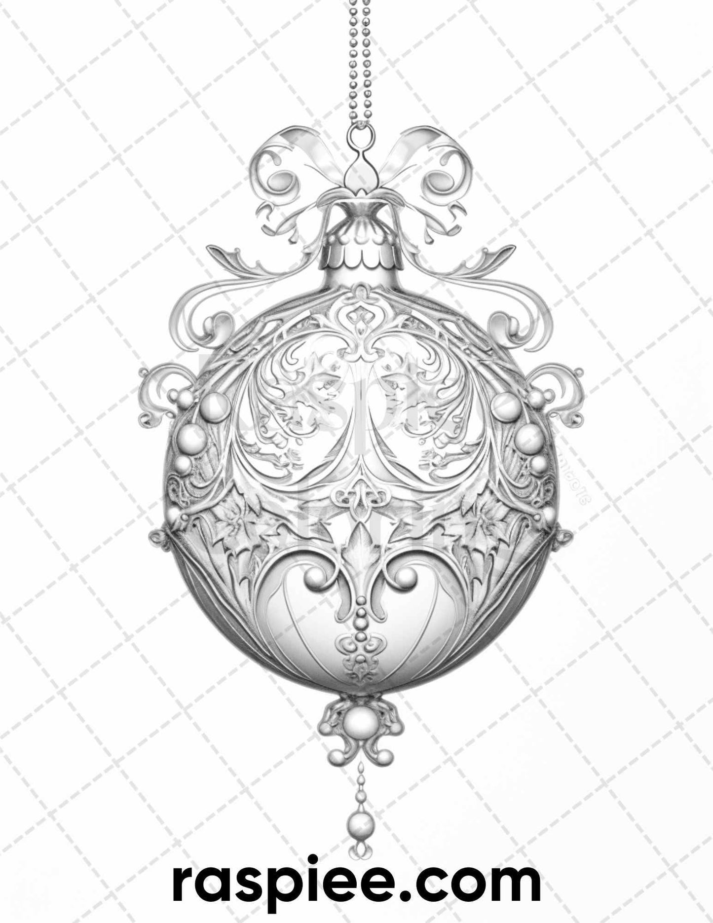 40 Christmas Balls Grayscale Coloring Pages Printable for Adults, PDF File Instant Download